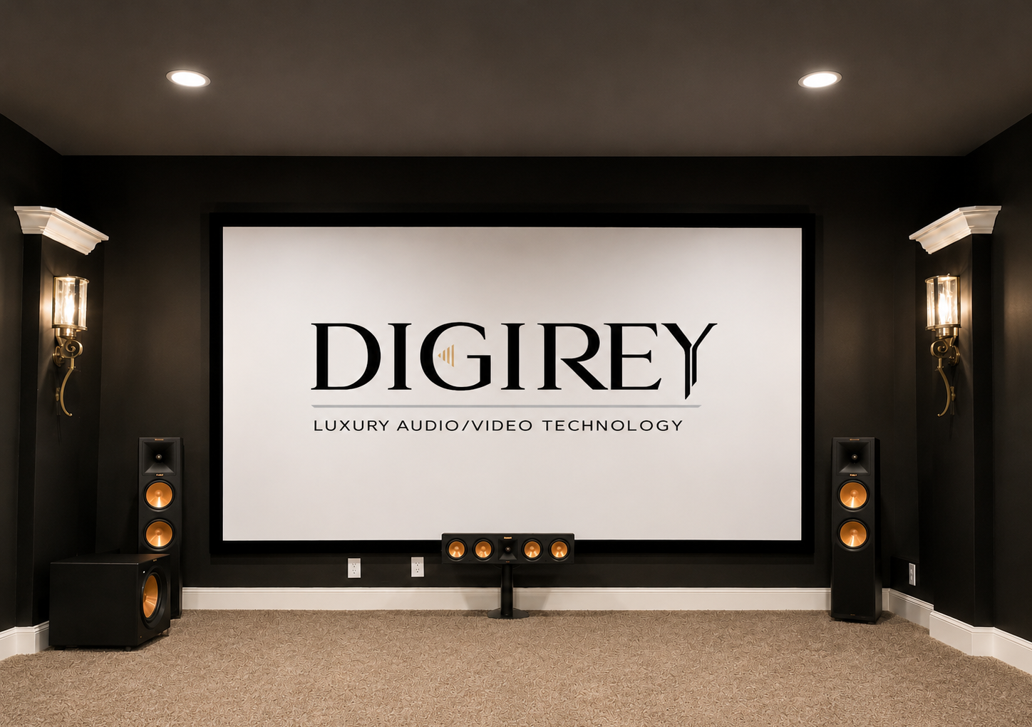 Modern home theater room with surround sound system